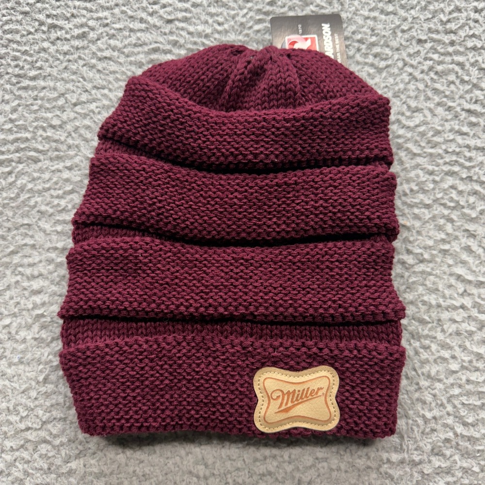 Richardson Beanie Women OS Burgundy Miller Logo Patch Slouchy Knit Hat